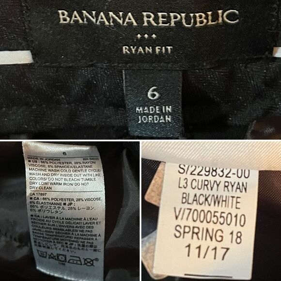 Banana Republic Ryan Slim Straight Fit Washable Windowpane Plaid Pant Black 6 - Picture 8 of 9